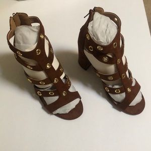 Embellished Suede-like 3-1/2” zip sandals